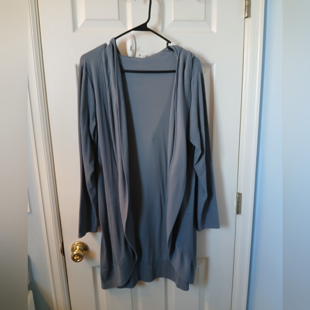 Light Blue Open-Front Hooded Cardigan Sweater